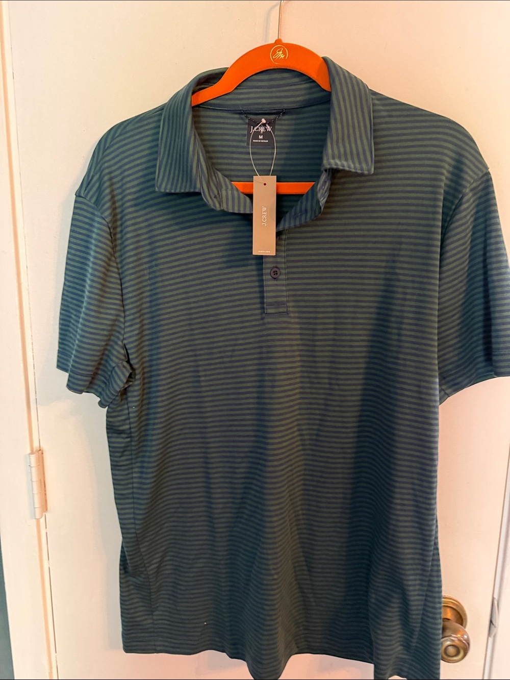 J. Crew Men's Teal Green Striped Polo